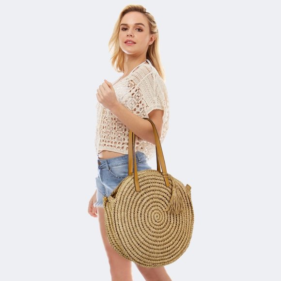 Handbags - Round Woven Tote